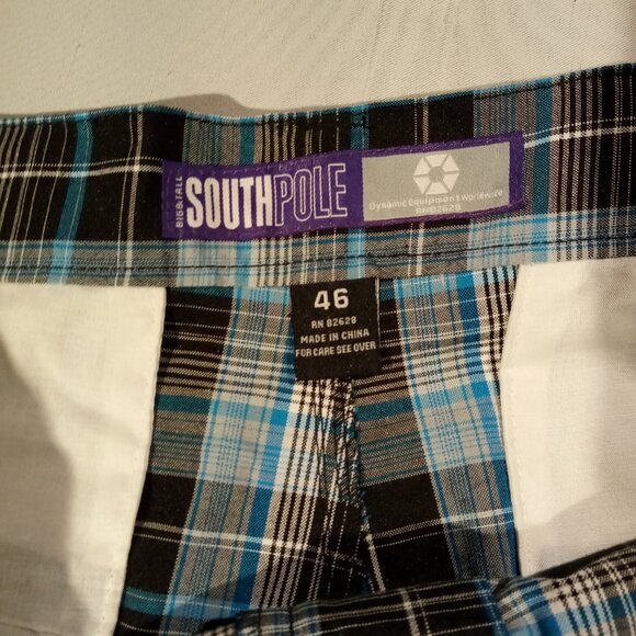 SOUTHPOLE Shorts  Men's 46  Blue/Black Plaid  Belt Included  Long  Baggy  NWT - Picture 5 of 11